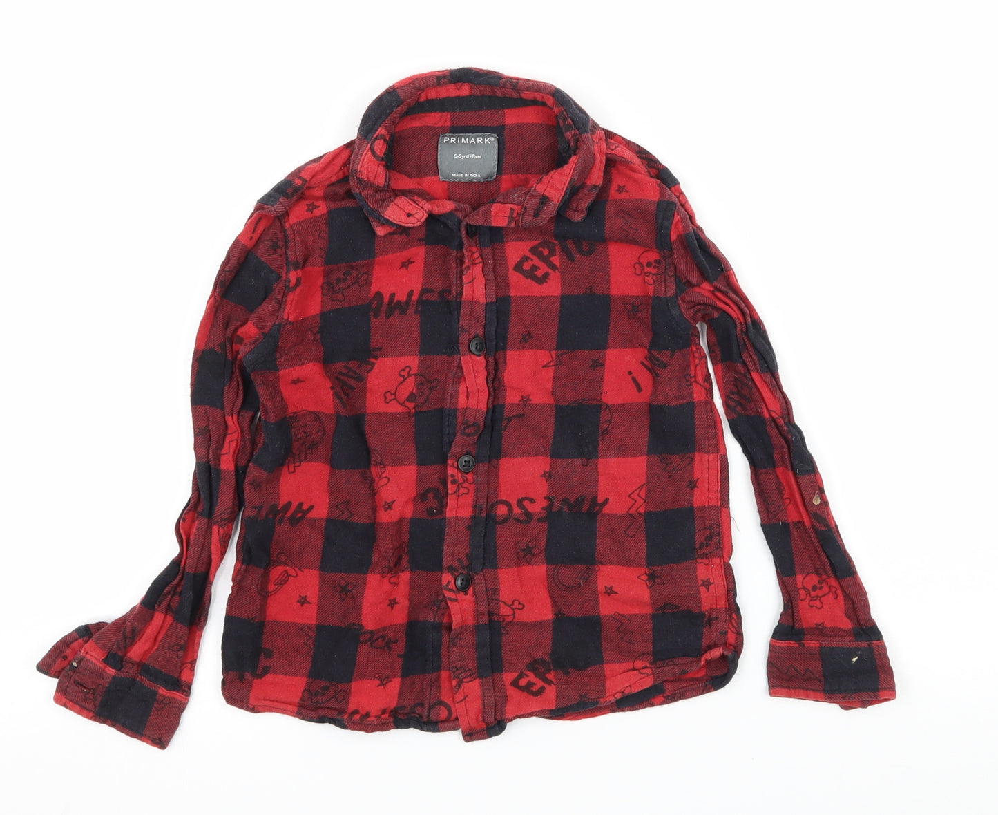 Primark Boys Red Check  Basic Button-Up Size 5-6 Years  - Awesome