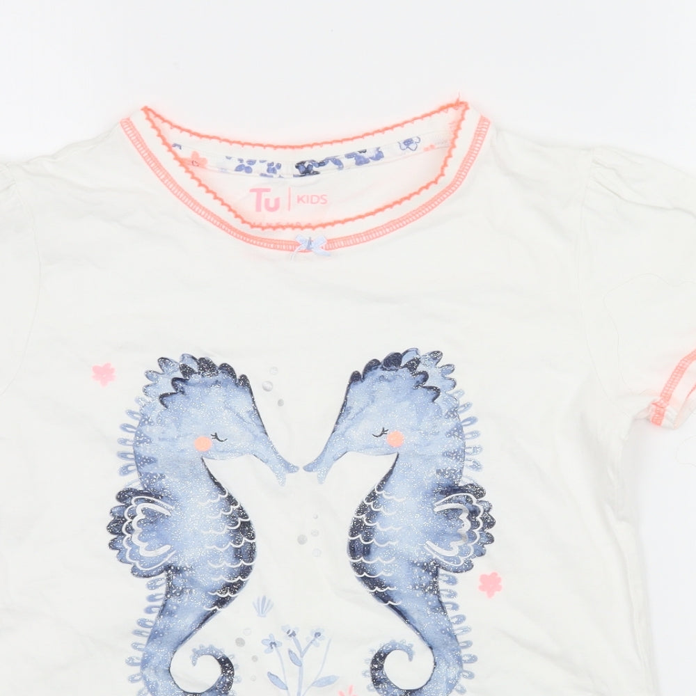 TU Girls White  Jersey Basic T-Shirt Size 11-12 Years  - Sea Horse