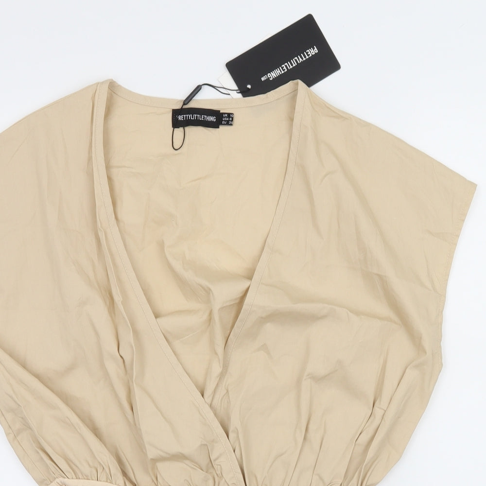 PRETTYLITTLETHING Womens Beige   Bodysuit One-Piece Size 10