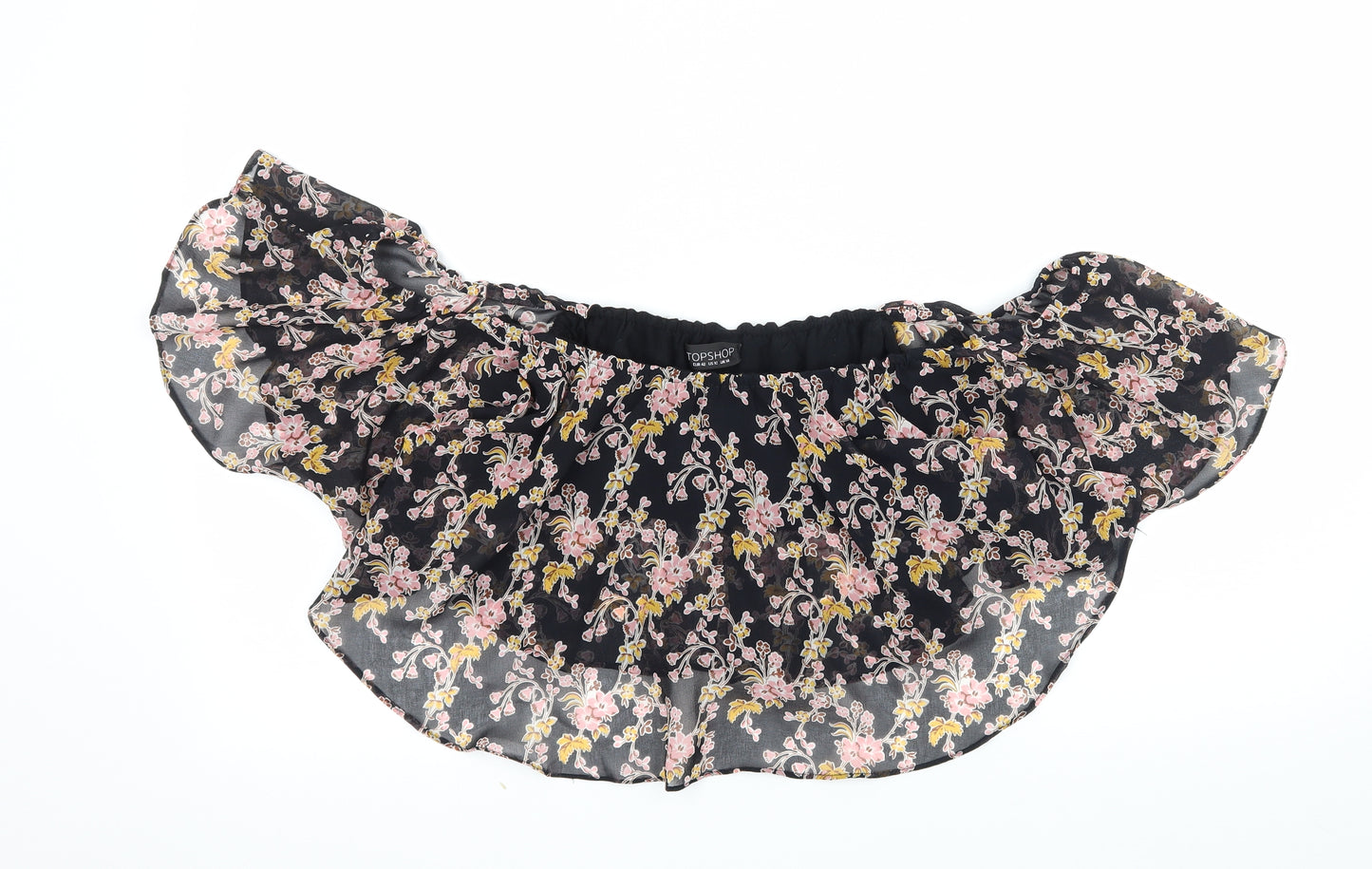 Topshop Womens Black Floral Chiffon Basic Blouse Size 14