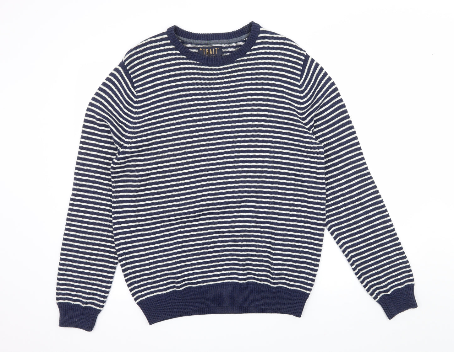 Trait Mens Blue Striped Knit Pullover Jumper Size M