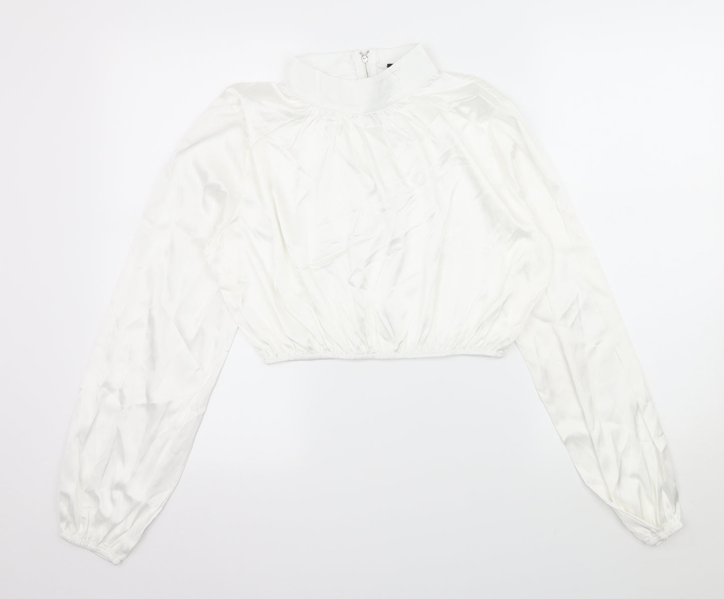 PRETTYLITTLETHING Womens White  Satin Basic Blouse Size 10