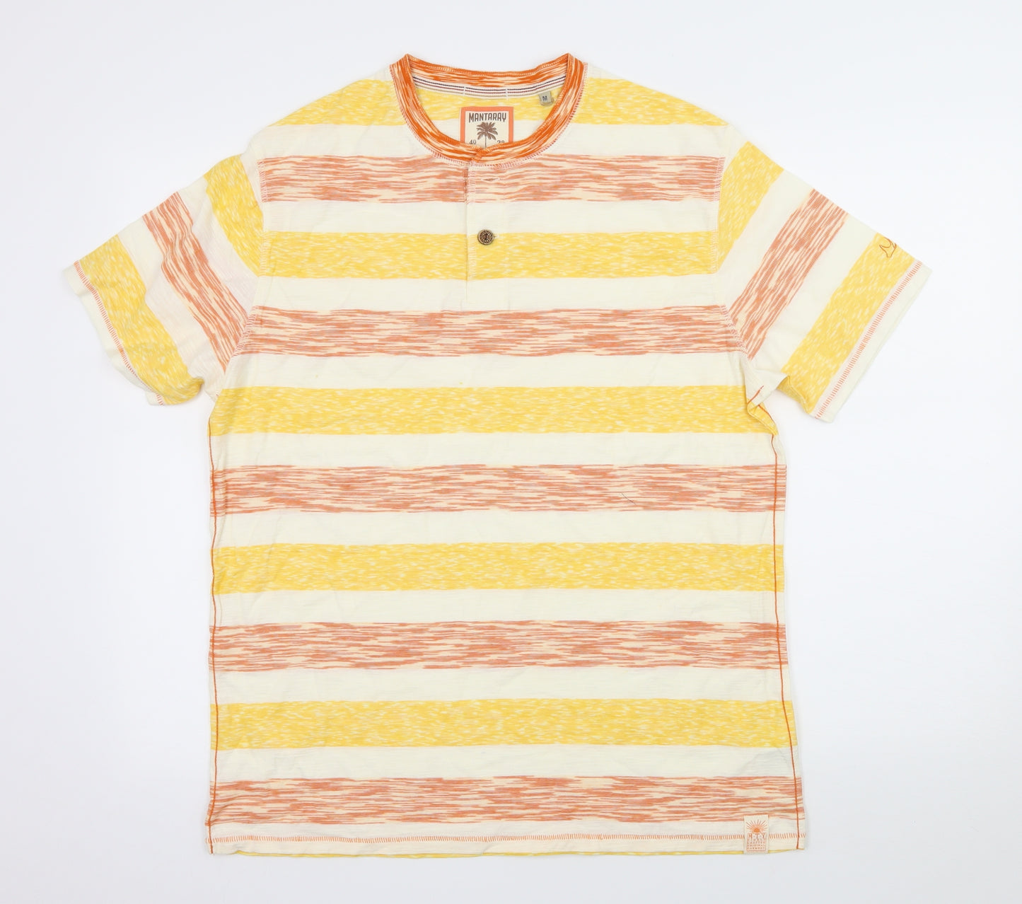 Mantaray Mens Yellow Striped Jersey  T-Shirt Size M