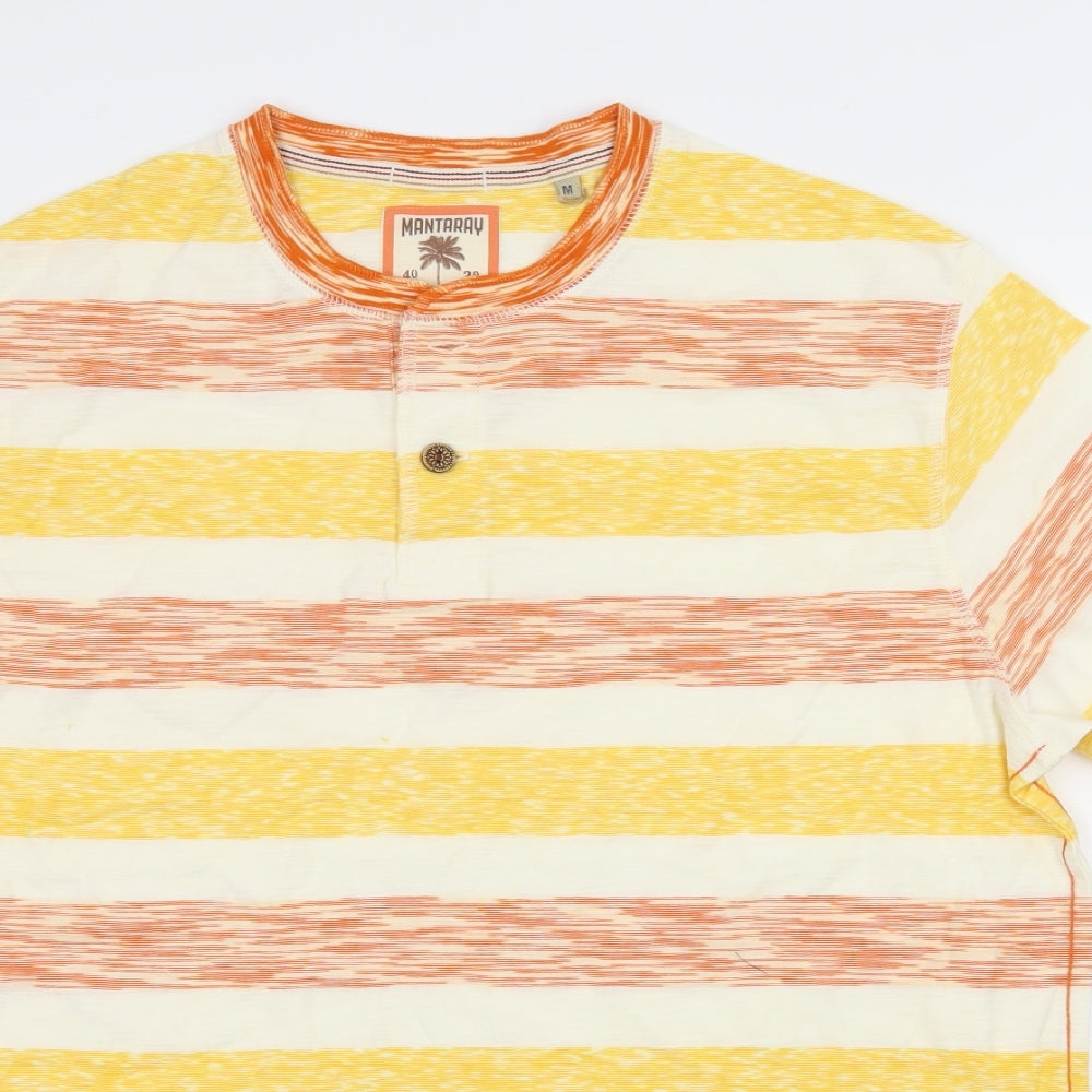 Mantaray Mens Yellow Striped Jersey  T-Shirt Size M