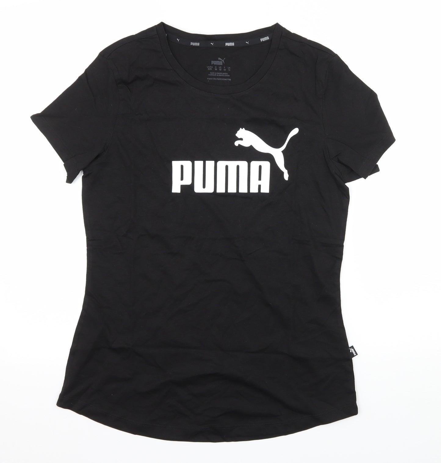 PUMA Womens Black  Jersey Basic T-Shirt Size 12
