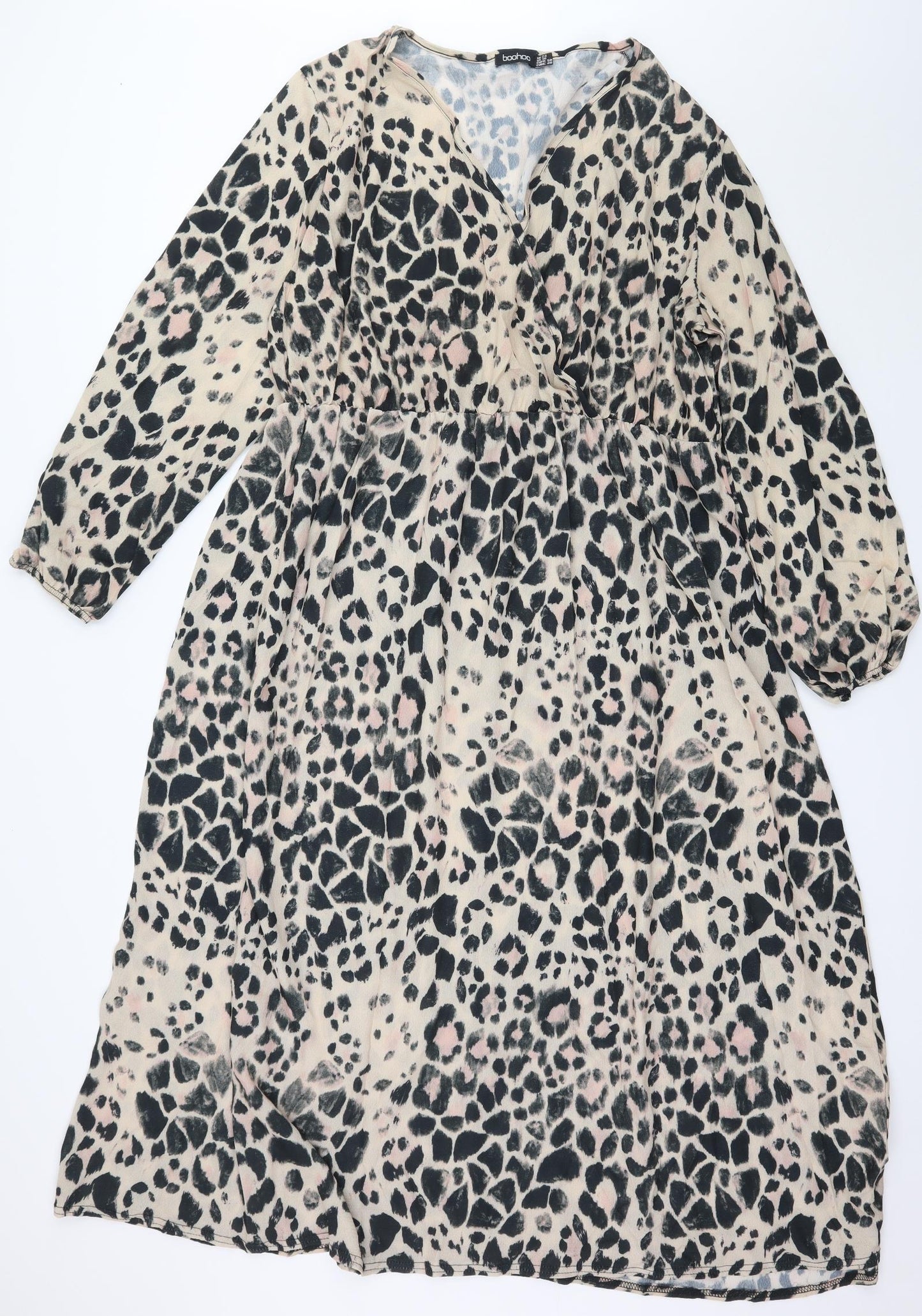 Boohoo Womens Beige Animal Print  A-Line  Size 22