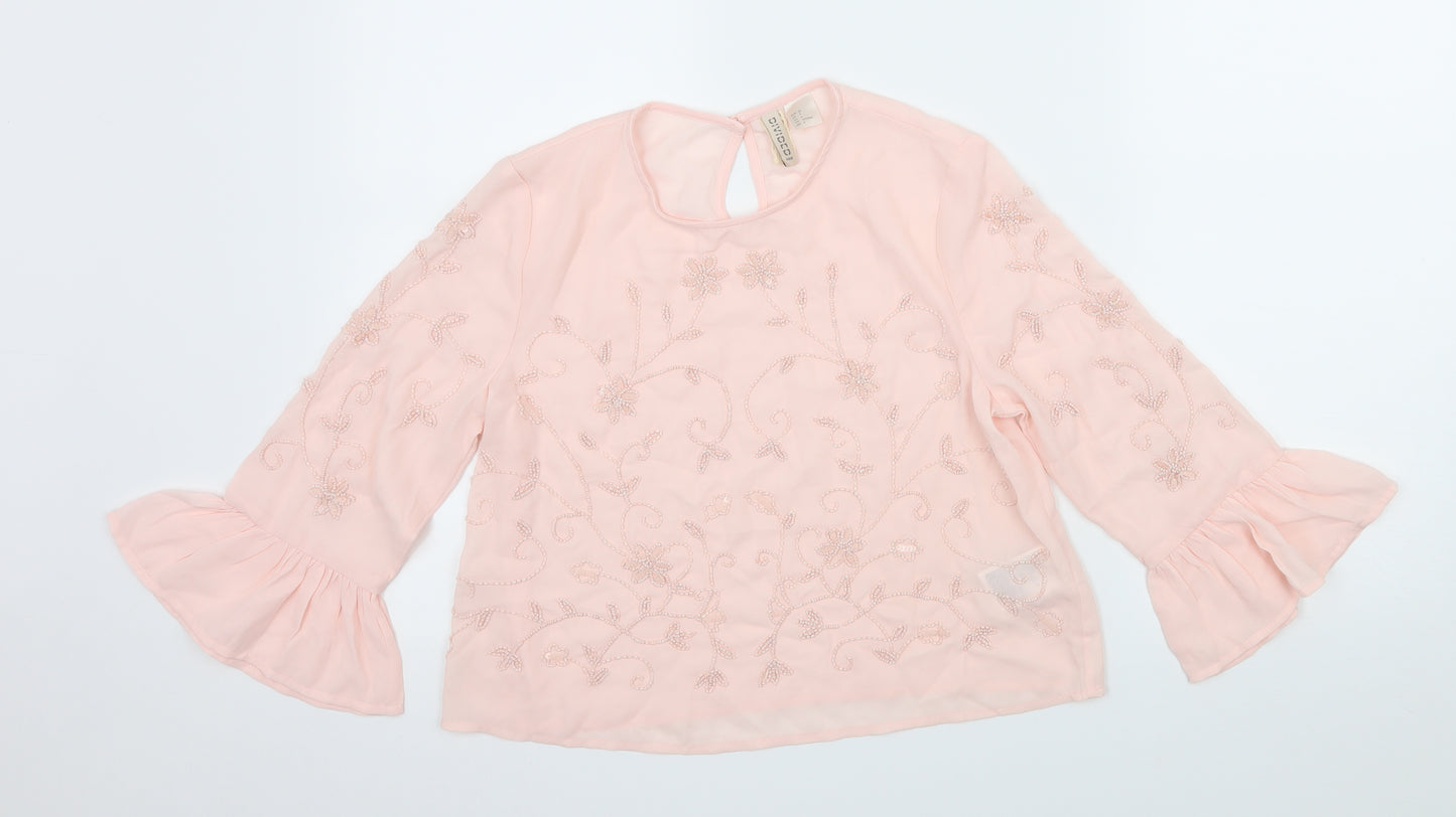 Divided Womens Pink Floral Chiffon Basic Blouse Size 8