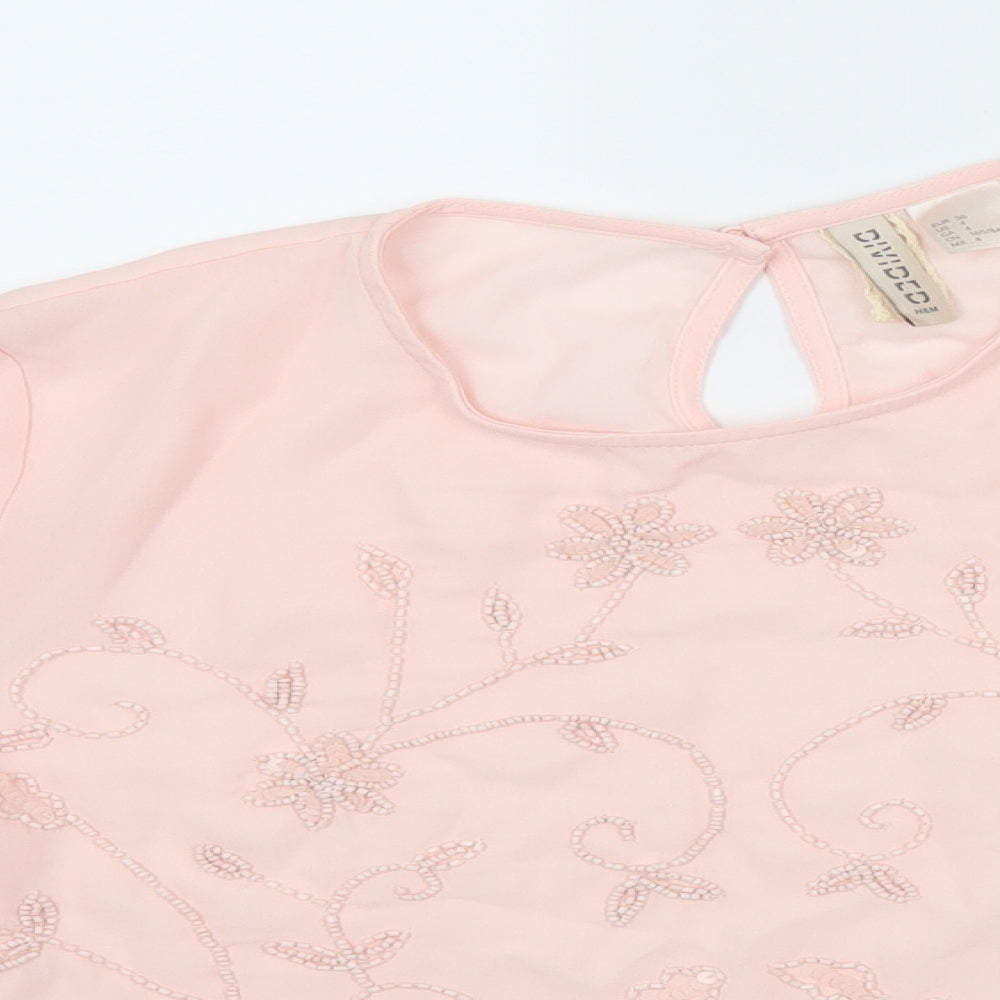 Divided Womens Pink Floral Chiffon Basic Blouse Size 8