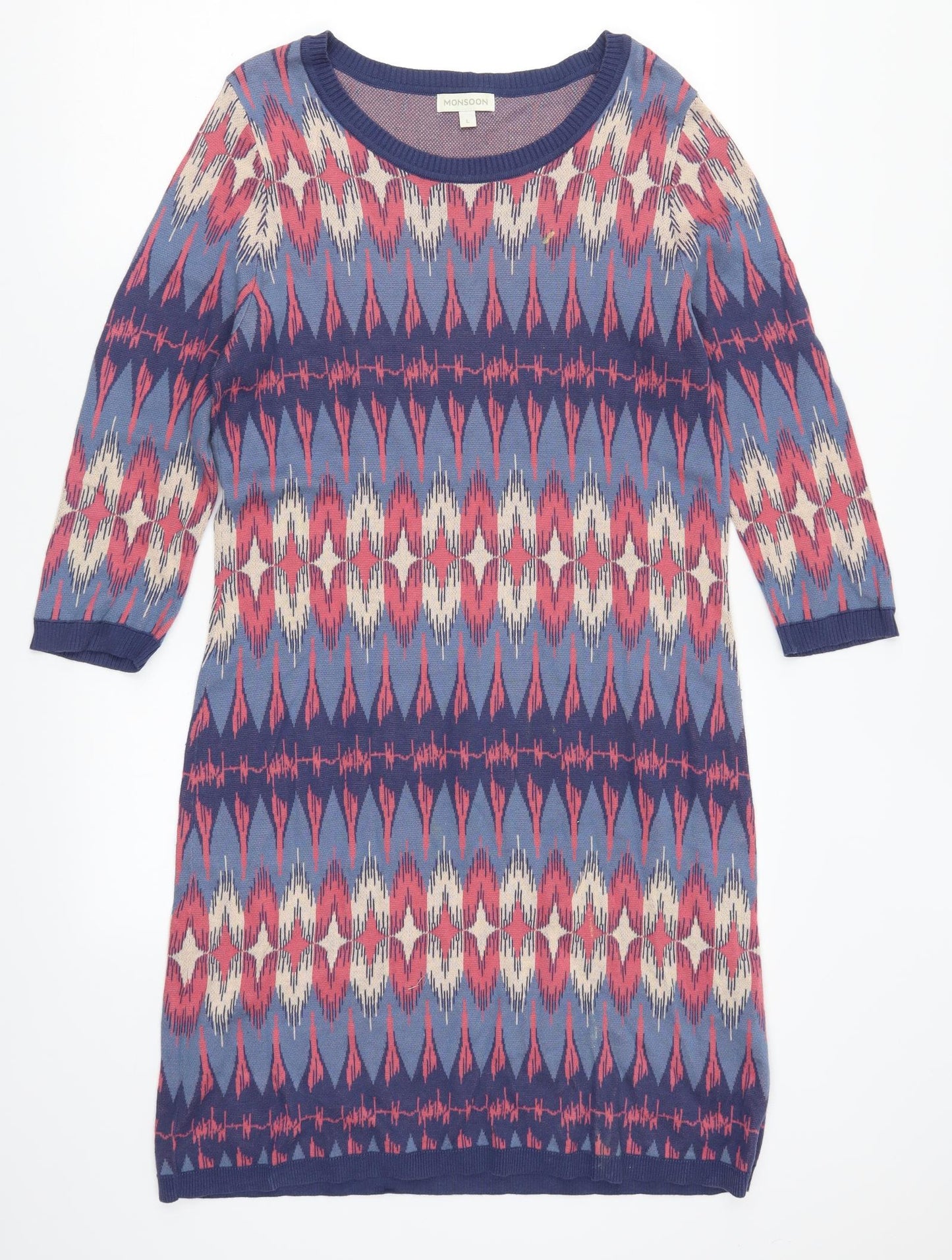 Monsoon Womens Blue Geometric  Jumper Dress  Size L