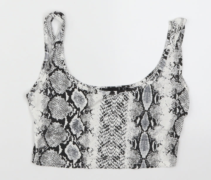 PRETTYLITTLETHING Womens Grey Animal Print Cropped Tank Size 8