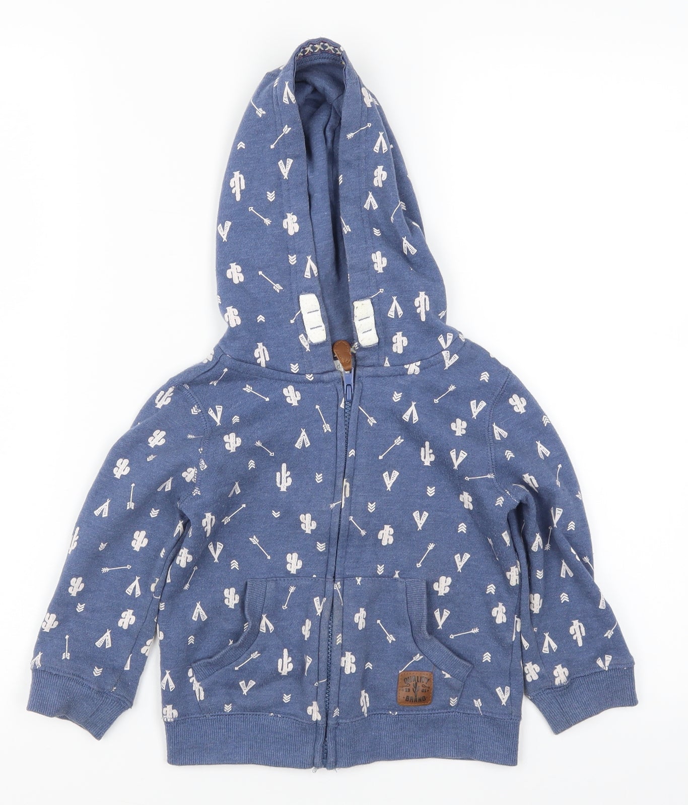 F&F Boys Blue   Full Zip Hoodie Size 3-4 Years  - Cactus Print