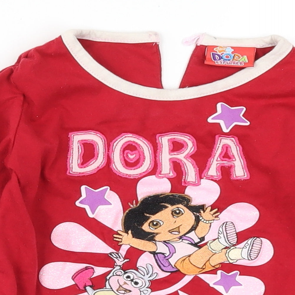TU Girls Red   Basic T-Shirt Size 18-24 Months  - Dora The Explorer