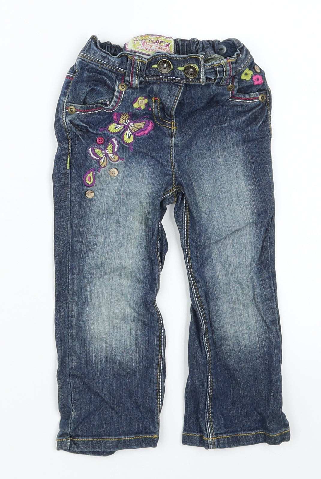 NEXT Girls Blue  Denim Cargo Jeans Size 18-24 Months  - Butterflies