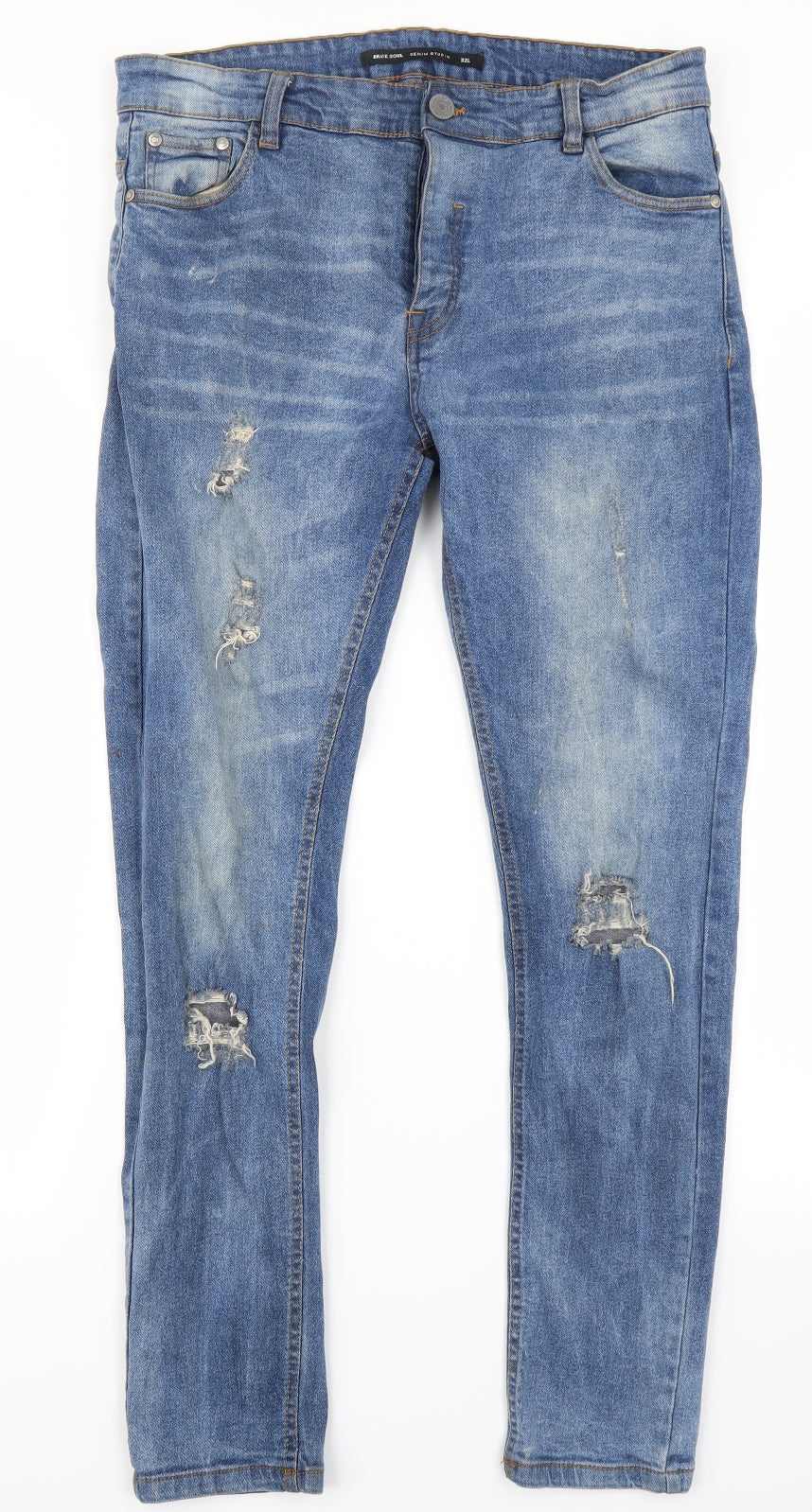 Brave Soul Mens Blue  Denim Skinny Jeans Size 32 in L28 in