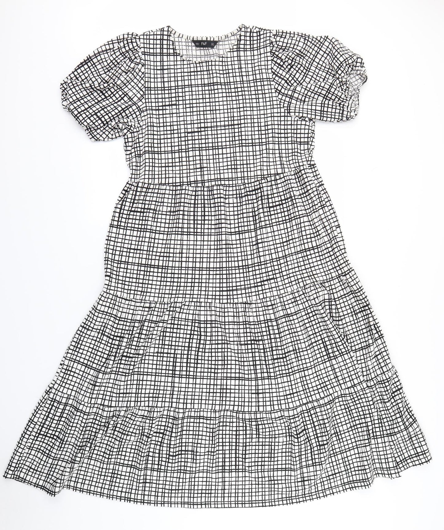F&F Womens Black Check  Fit & Flare  Size 12