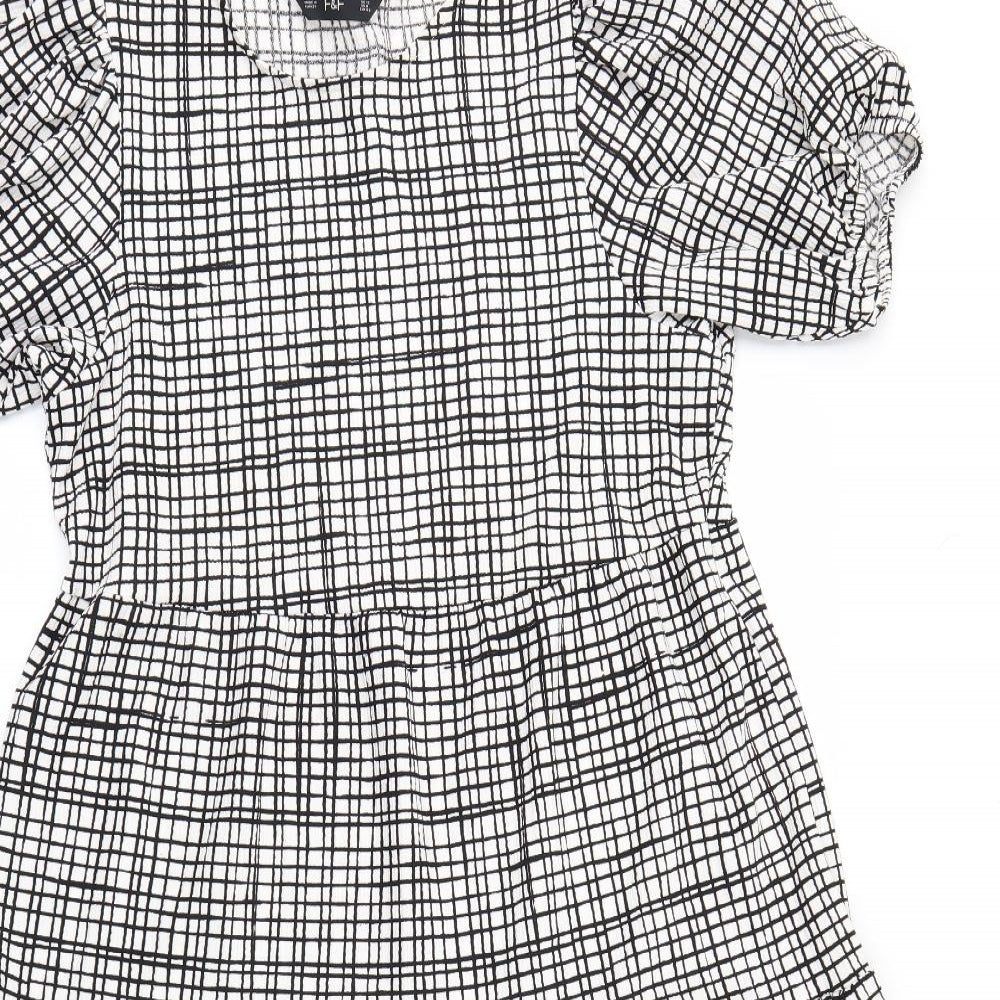 F&F Womens Black Check  Fit & Flare  Size 12