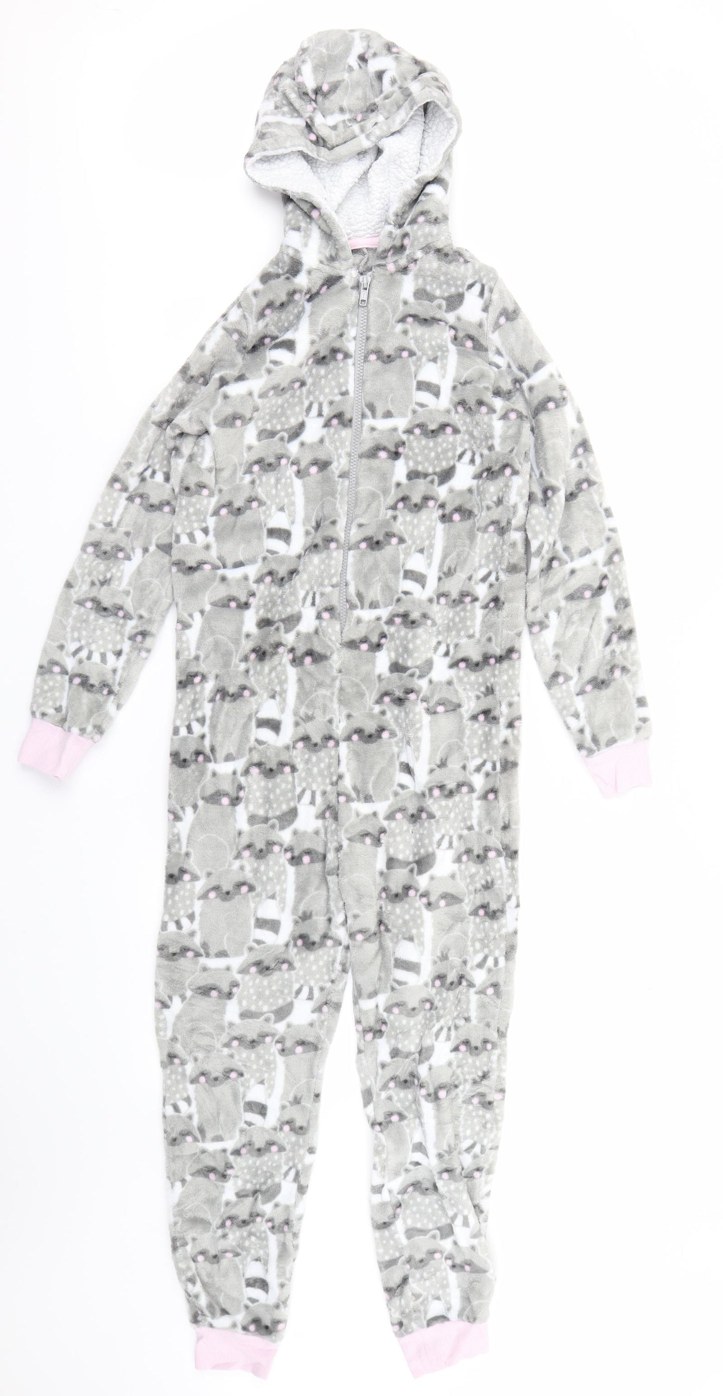 Matalan Girls Grey Animal Print Fleece Top One Piece Size 11 Years  - Raccoon print