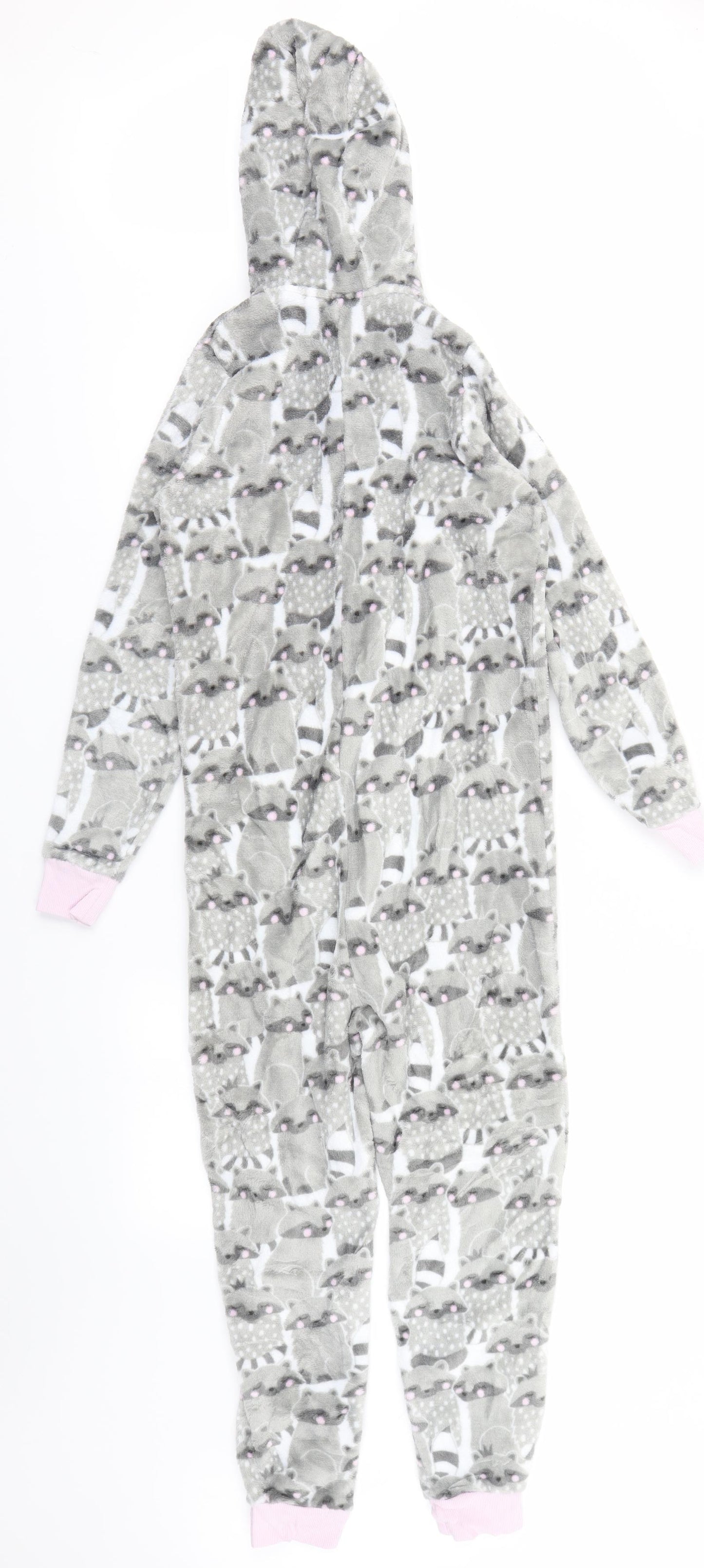 Matalan Girls Grey Animal Print Fleece Top One Piece Size 11 Years  - Raccoon print