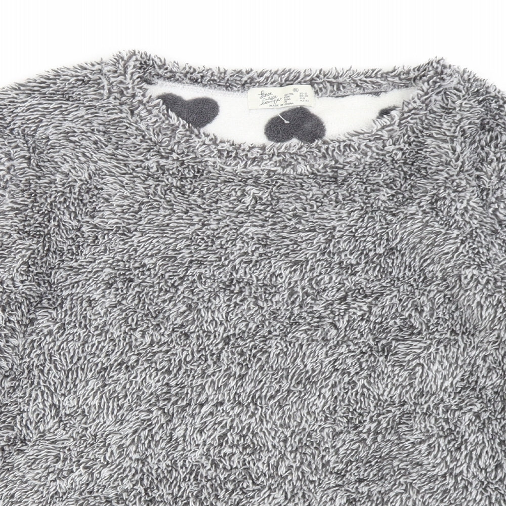 Love to Lounge Womens Grey Solid Fleece Top Pyjama Top Size M