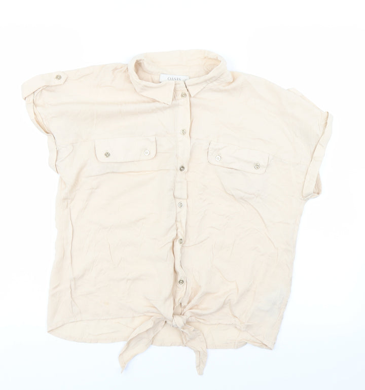 Oasis Womens Beige Basic Button-Up Size 12