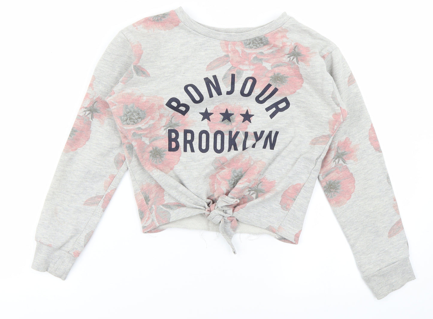 H&M Girls Grey Floral  Pullover Sweatshirt Size 9-10 Years