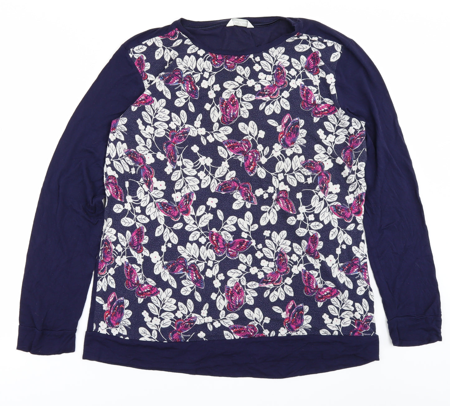 M&S Womens Blue Floral  Basic T-Shirt Size 14