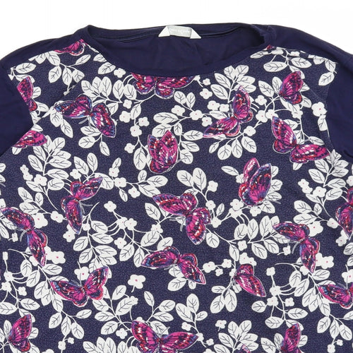M&S Womens Blue Floral  Basic T-Shirt Size 14