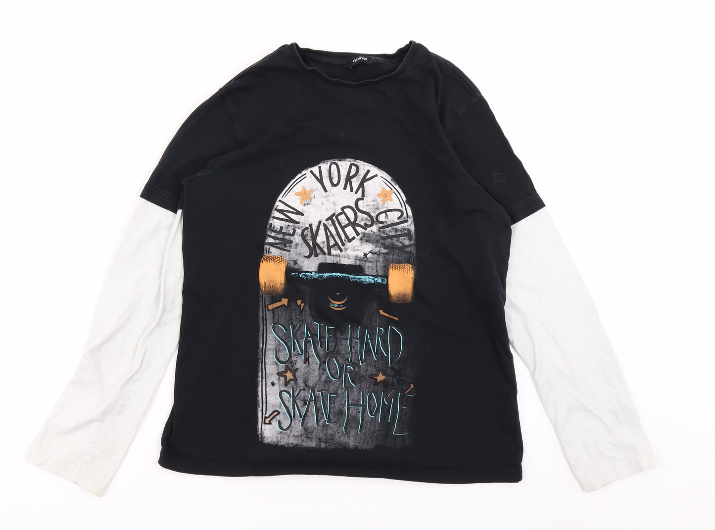 George Boys Black   Basic T-Shirt Size 13-14 Years