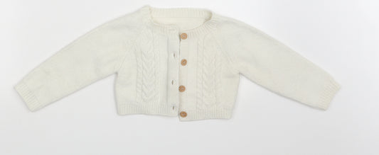 Front view of Nutmeg Baby Ivory Cardigan Jumper, size 12-18, Months