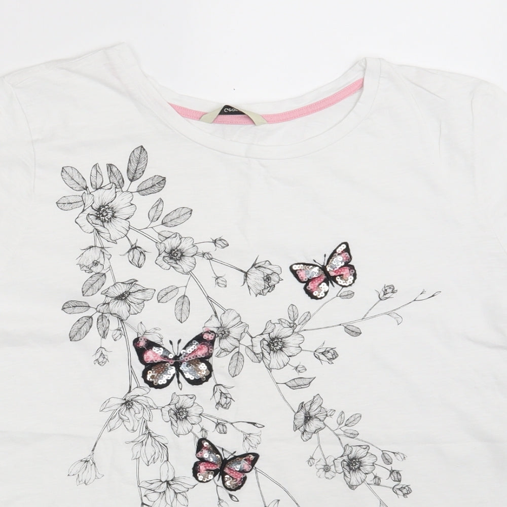 George Womens White Floral  Basic T-Shirt Size 16