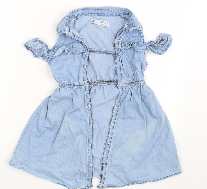 Denim & Co. Girls Blue Basic Button-Up Size 6-7 Years