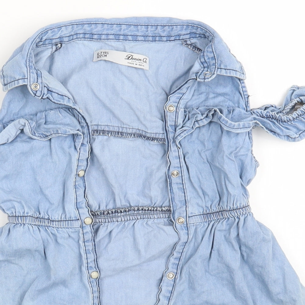 Denim & Co. Girls Blue   Basic Button-Up Size 6-7 Years