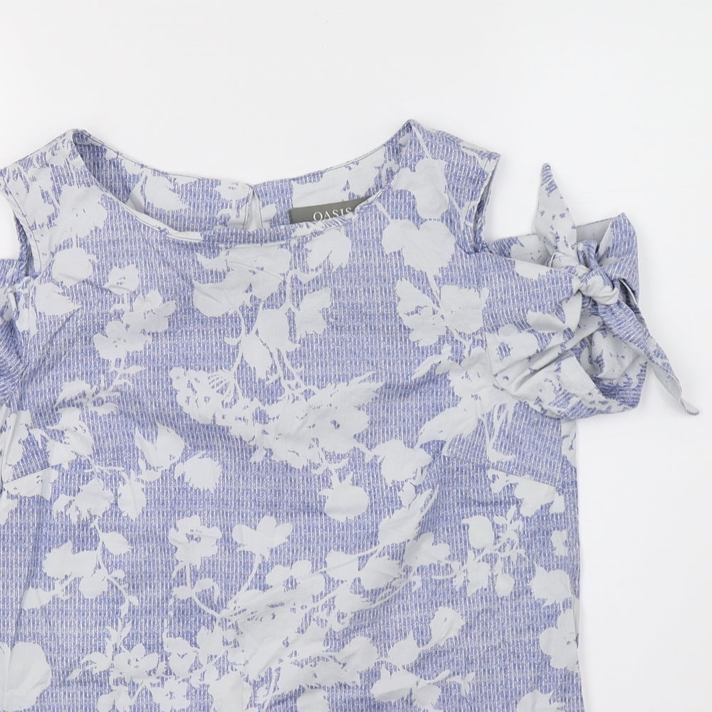 Oasis Womens Blue Floral Jersey Basic T-Shirt Size 8