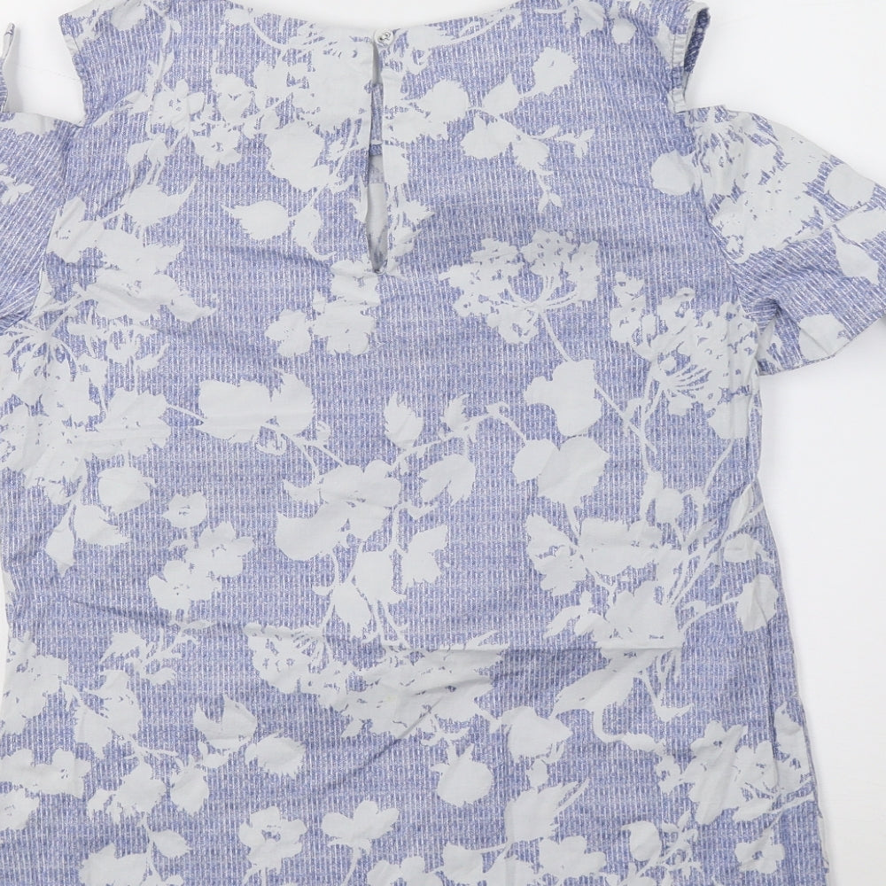 Oasis Womens Blue Floral Jersey Basic T-Shirt Size 8