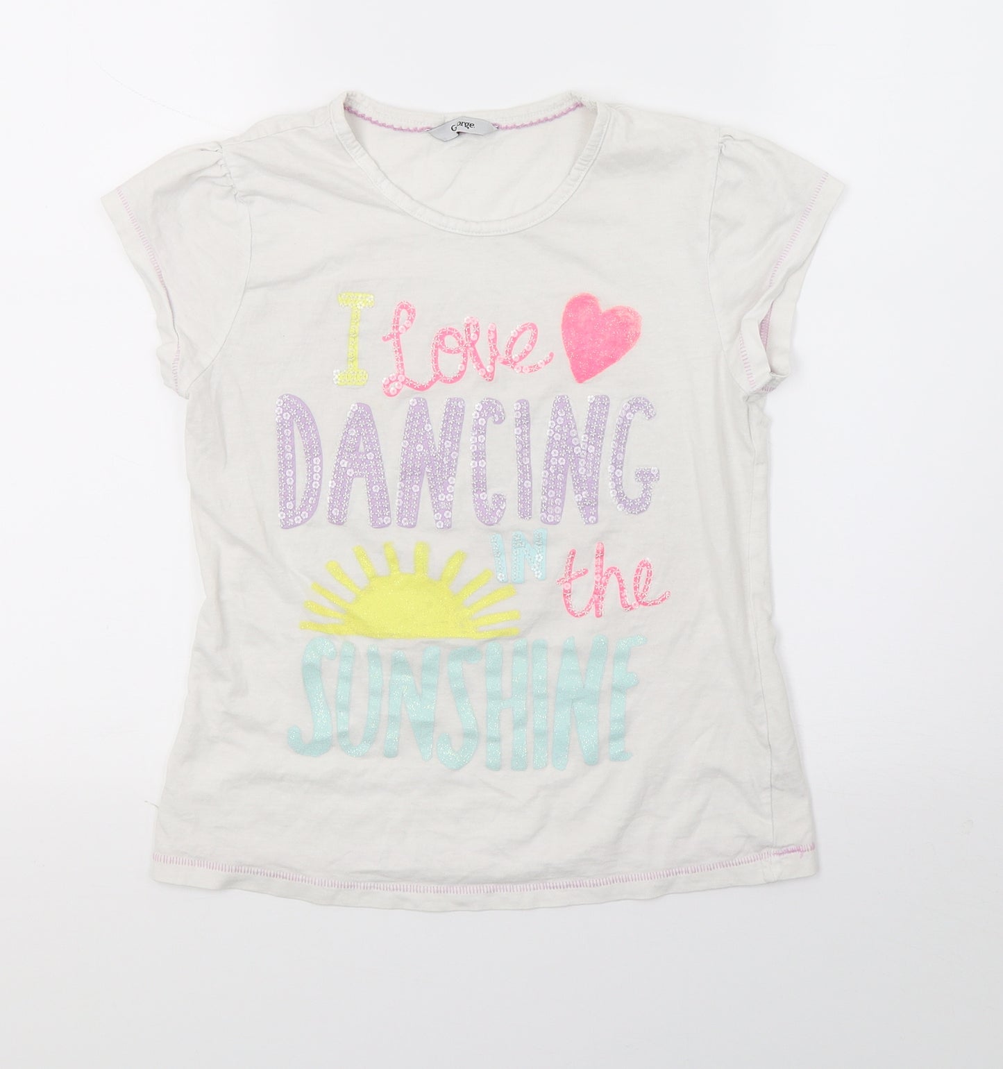 George Girls White  Jacquard Basic T-Shirt Size 12-13 Years
