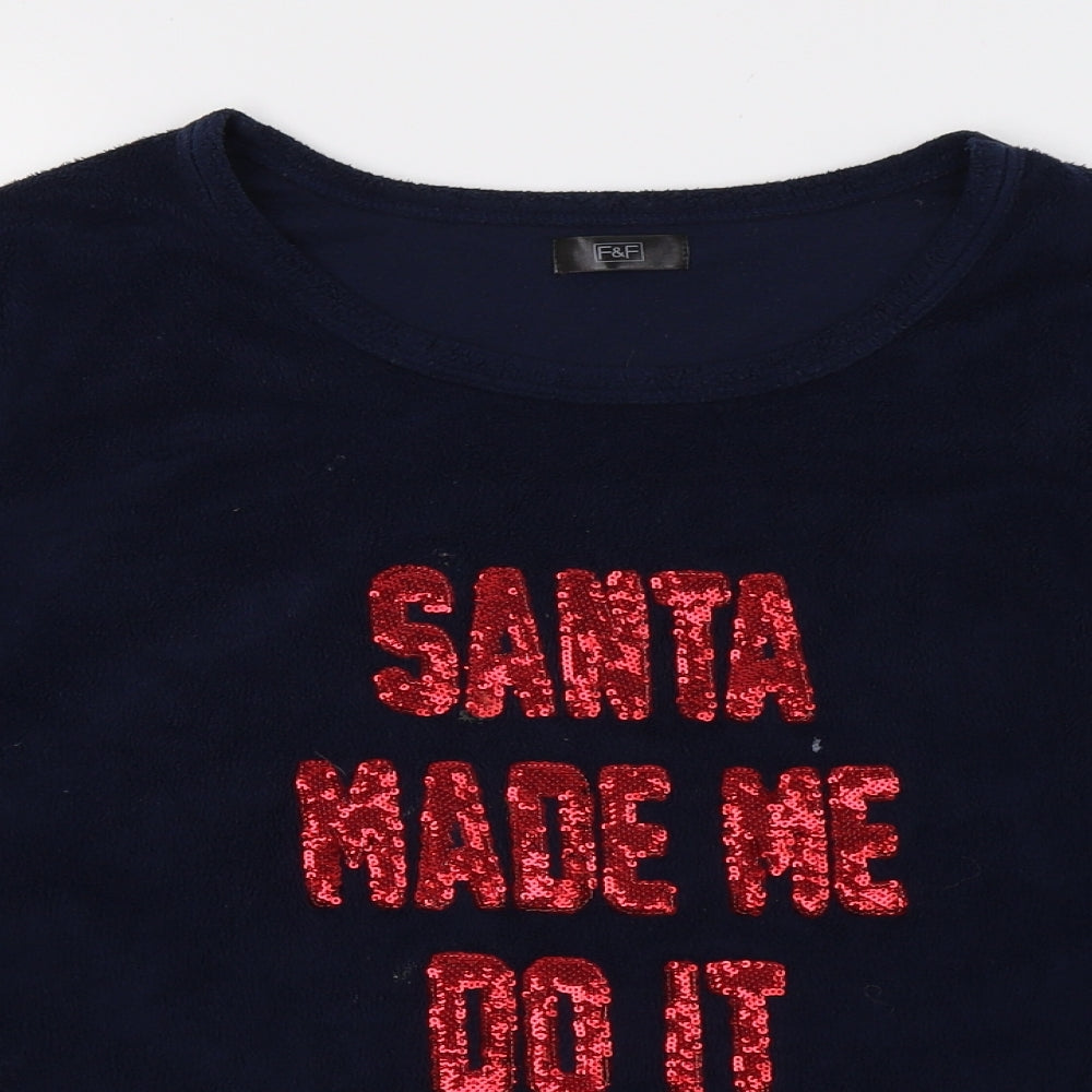 F&F Womens Blue Solid  Top Pyjama Top Size L  - christmas , sequins