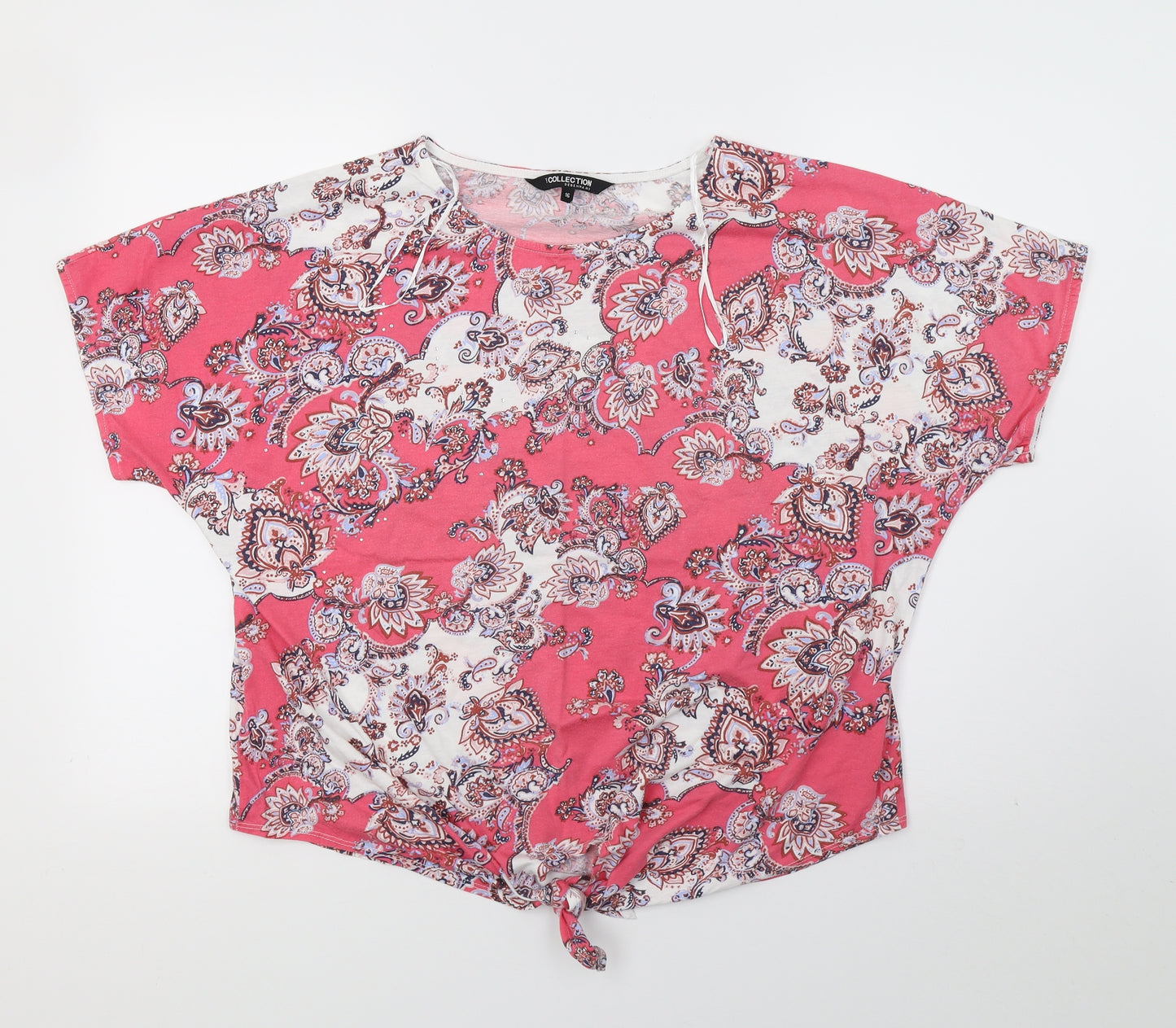 Debenhams Womens Pink Geometric Jersey Basic T-Shirt Size 16