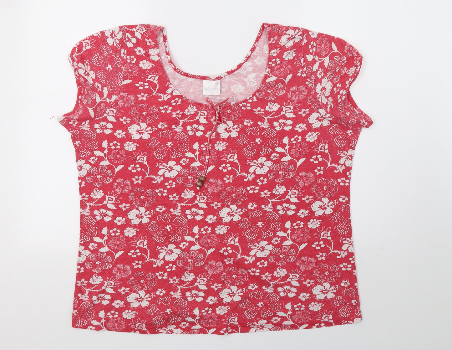 Being Casual Womens Pink Floral Jersey Basic T-Shirt Size 18
