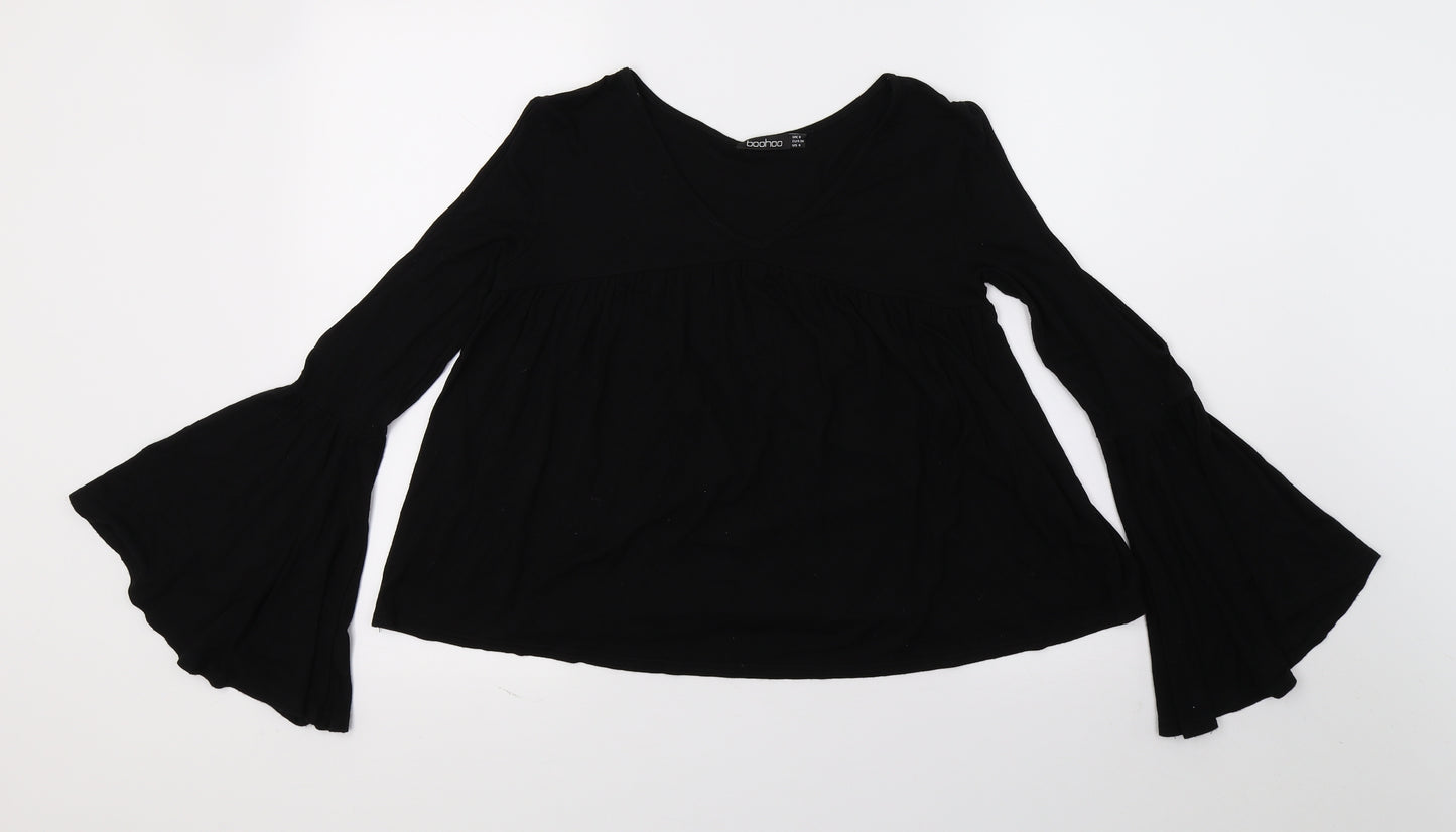 Boohoo Womens Black   Basic T-Shirt Size 8  - frill sleeve , slit sleeve