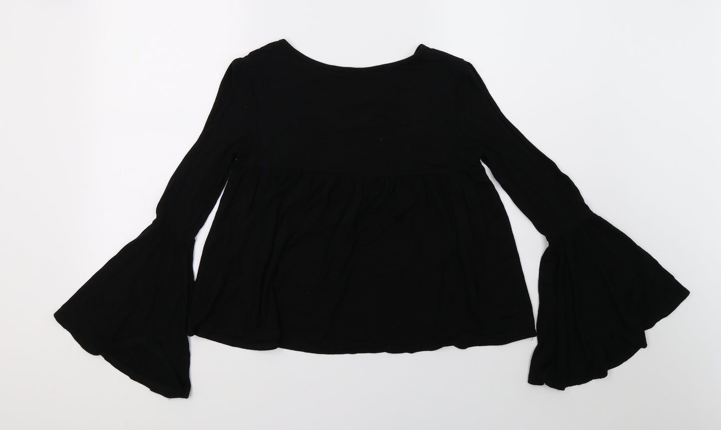 Boohoo Womens Black   Basic T-Shirt Size 8  - frill sleeve , slit sleeve