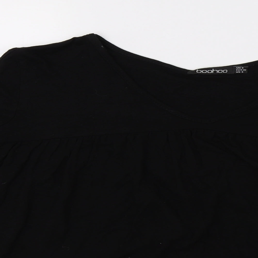 Boohoo Womens Black   Basic T-Shirt Size 8  - frill sleeve , slit sleeve