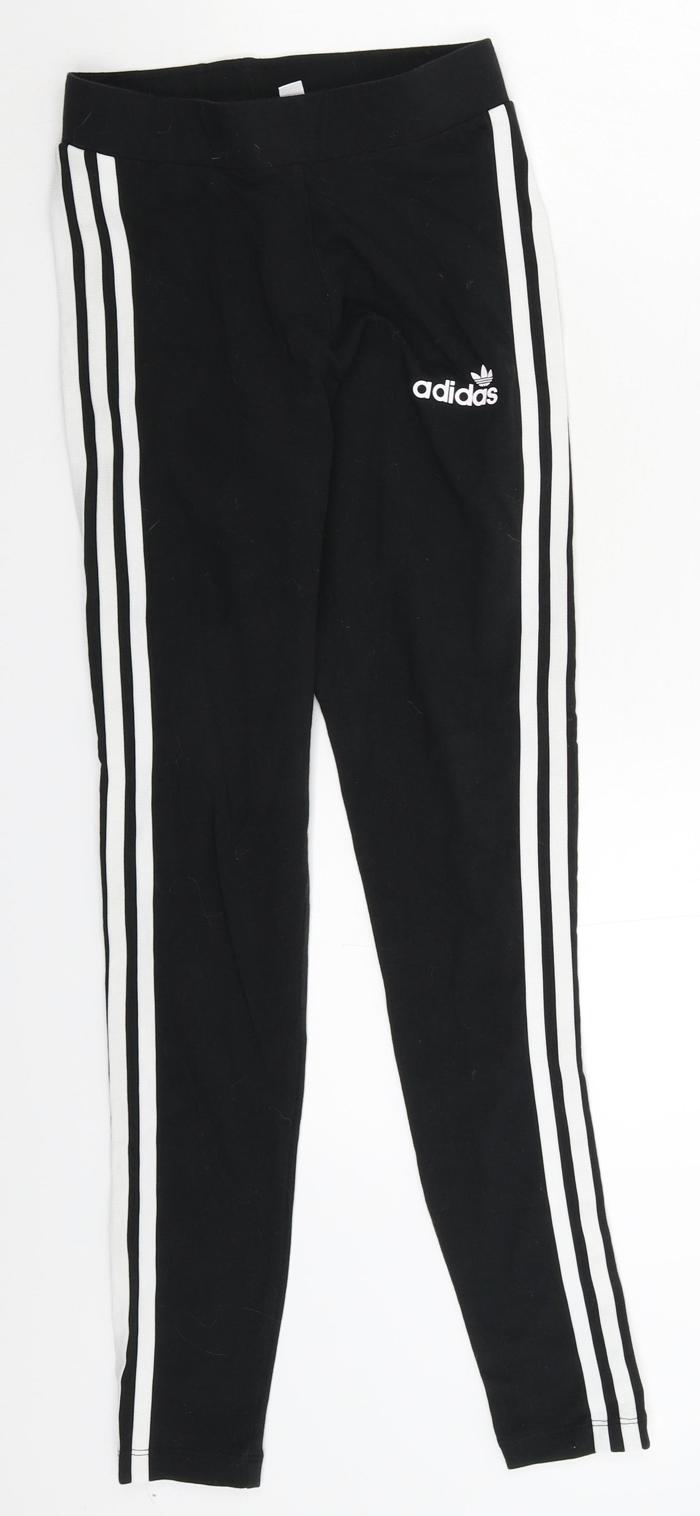 adidas Womens Black Striped  Compression Leggings Size 8 L27 in