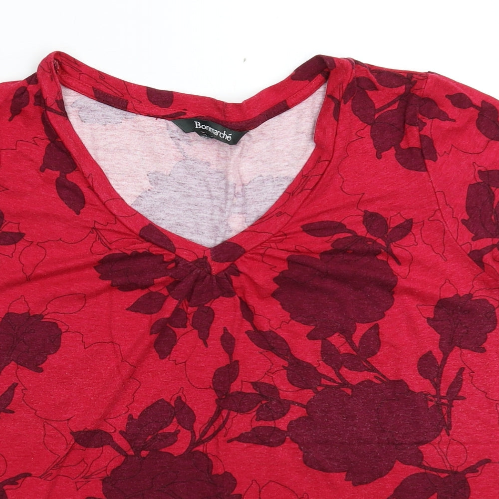 Bonmarché Womens Red Floral  Basic T-Shirt Size 18