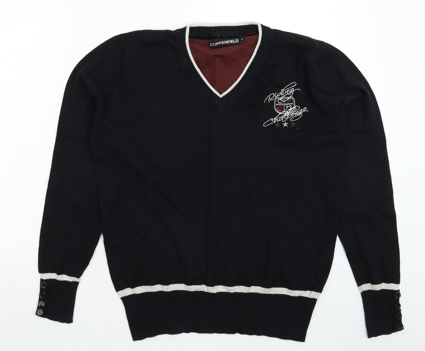 Copperfield Mens Black  Knit Pullover Jumper Size L