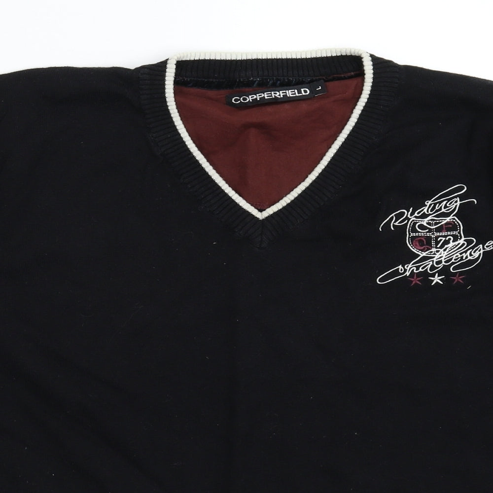 Copperfield Mens Black  Knit Pullover Jumper Size L