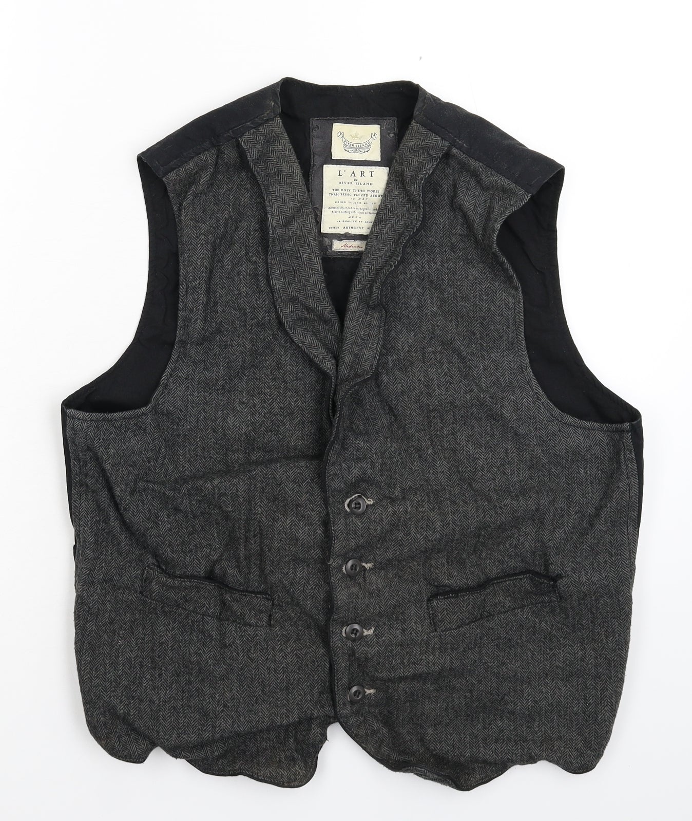 River Island Mens Grey Herringbone  Jacket Waistcoat Size M