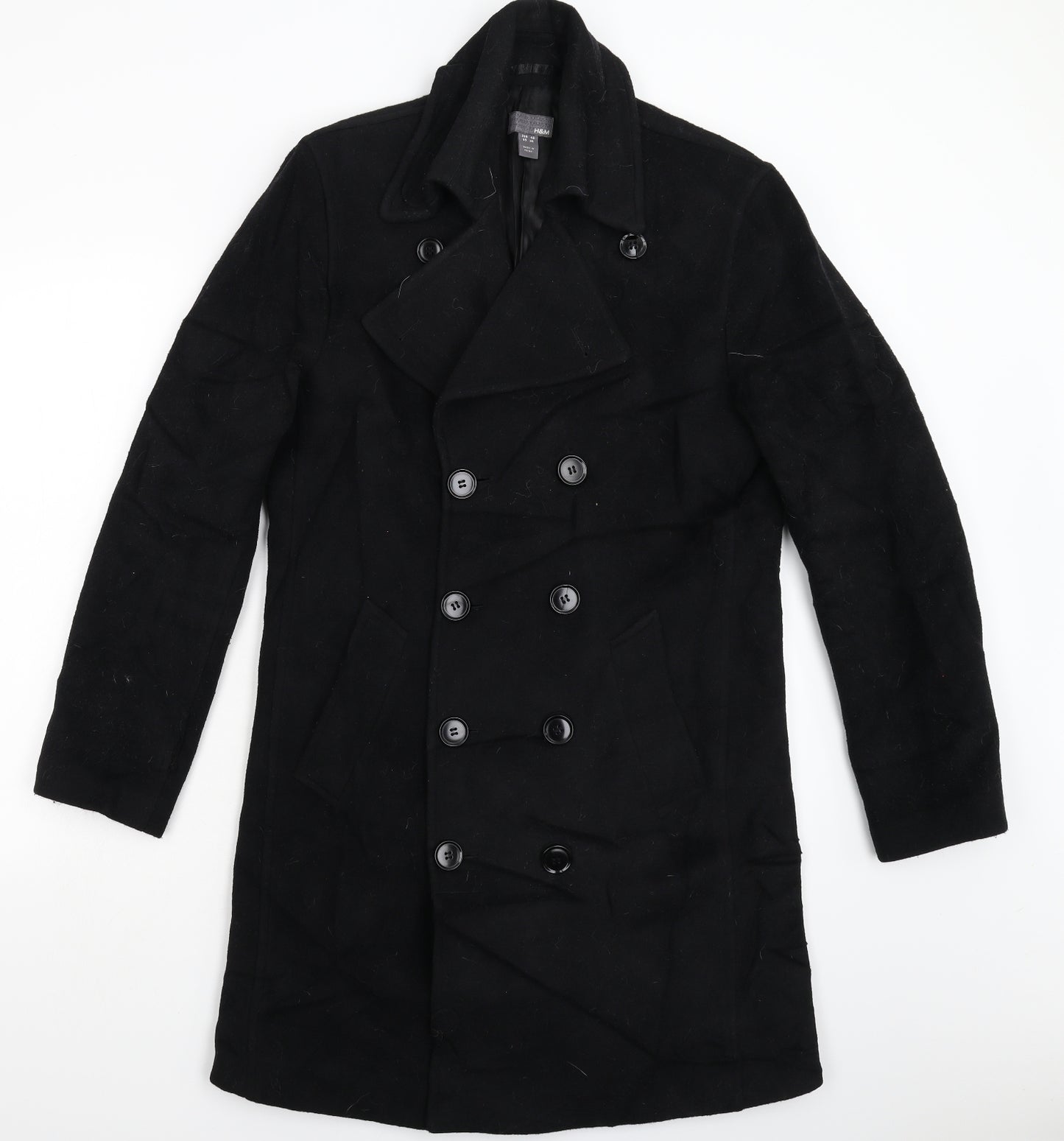 H&M Mens Black   Overcoat Coat Size 36