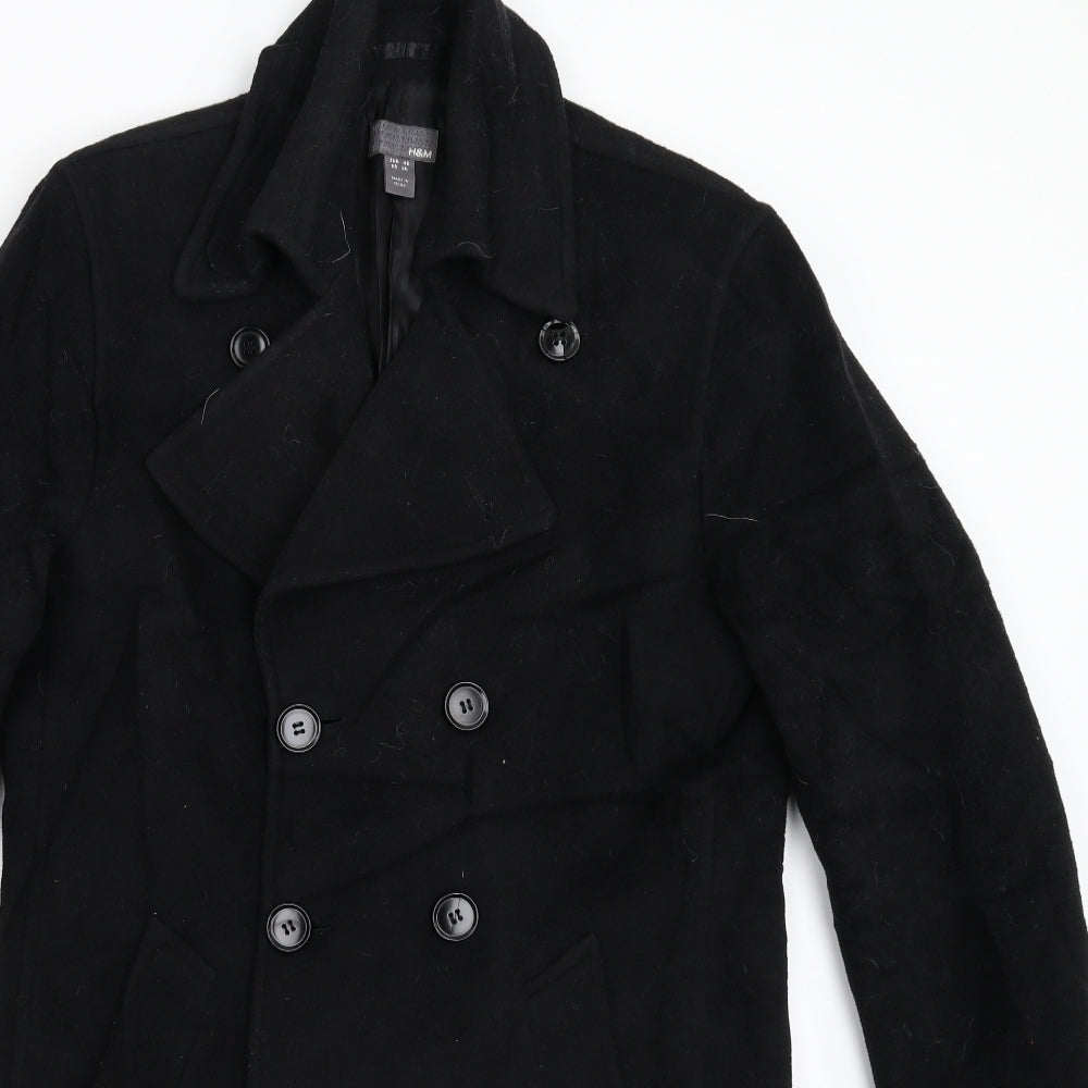 H&M Mens Black   Overcoat Coat Size 36