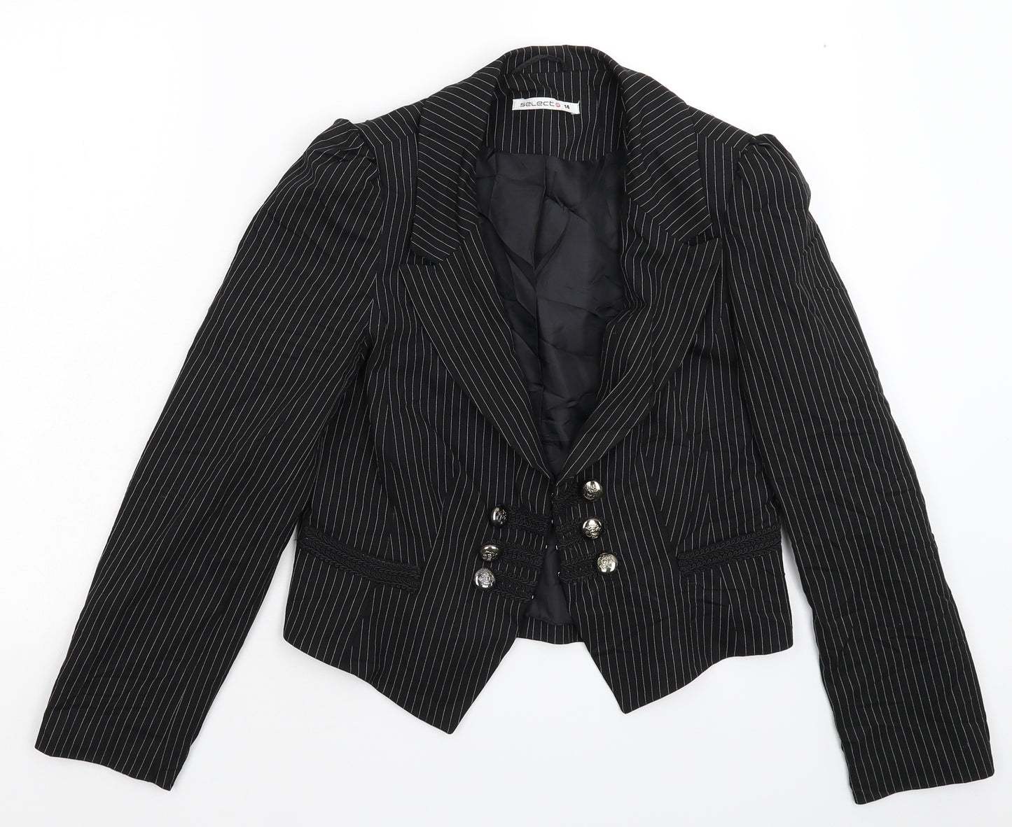 Select Womens Black Striped  Jacket Blazer Size 14