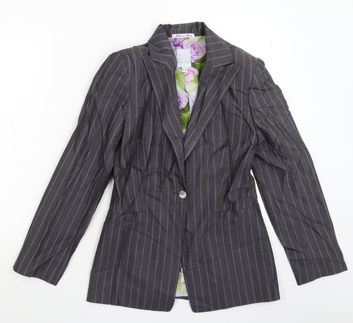 Luis Civit Womens Grey Striped  Jacket Suit Jacket Size 8
